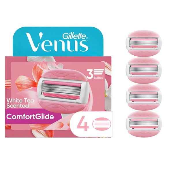 Gillette Venus Comfort Glide White Tea 3-Blade Razor Blade Refills, 4 CT