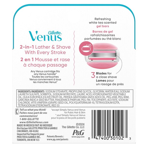 Gillette Venus Comfort Glide White Tea 3-Blade Razor Blade Refills, 4 CT
