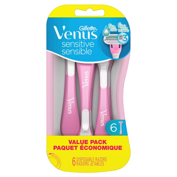 Gillette Venus Sensitive Women's 3-Blade Disposable Razors, 6 CT