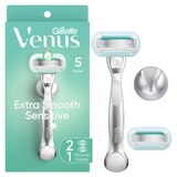 Gillette Venus Deluxe Smooth Sensitive 5-Blade Razor + 2 Razor Blade Refills, thumbnail image 2 of 10