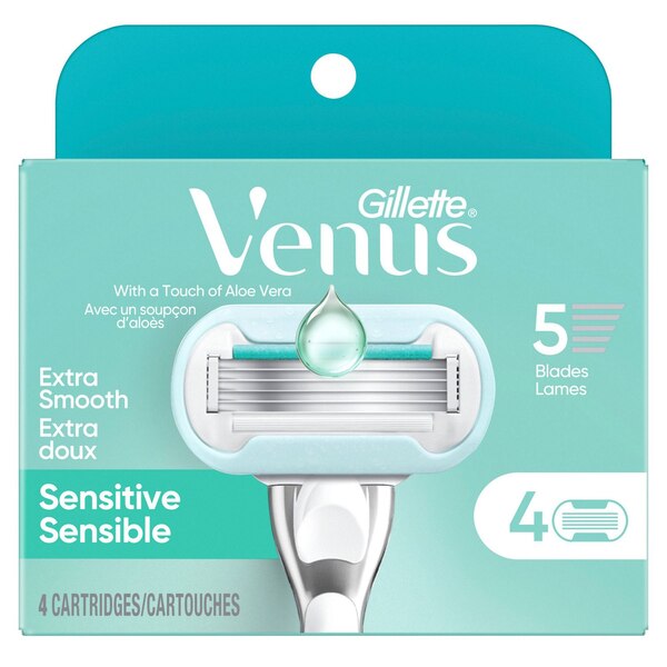 Gillette Venus Sensitive Deluxe Smooth 5-Blade Razor Blade Refills, 4 CT