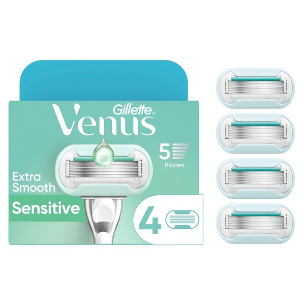 Gillette Venus Sensitive Deluxe Smooth 5-Blade Razor Blade Refills, 4 CT