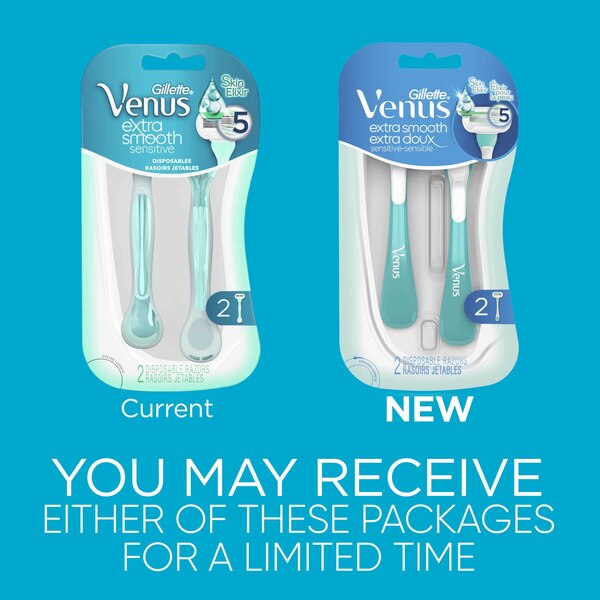 Gillette Venus Extra Smooth Sensitive 5-Blade Disposable Razors, 2 CT