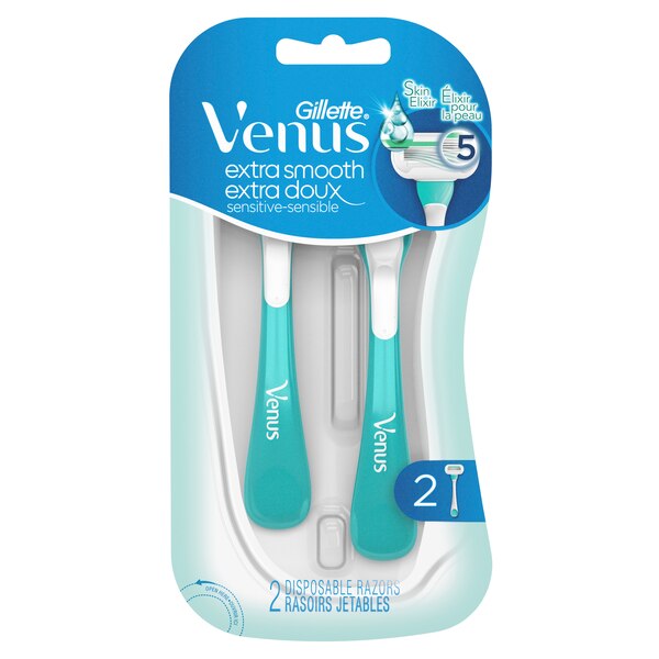 Gillette Venus Extra Smooth Sensitive 5-Blade Disposable Razors, 2 CT