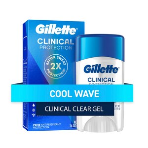 Gillette Clinical Protection 72-Hour Clear Gel Antiperspirant & Deodorant Stick, Cool Wave, 1.6 OZ