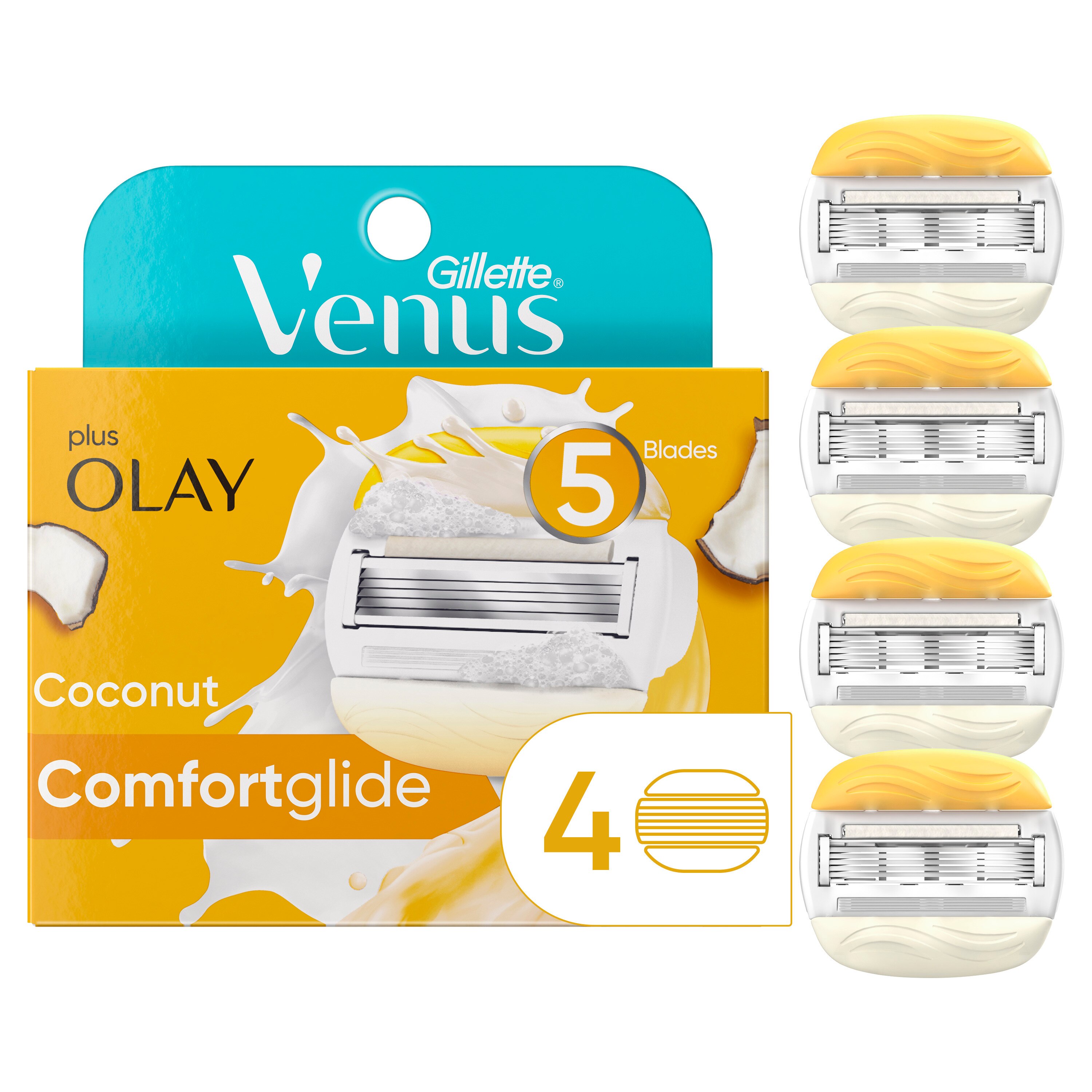 Gillette Venus ComfortGlide plus Olay Coconut - Rasuradora para mujer, 4 repuestos