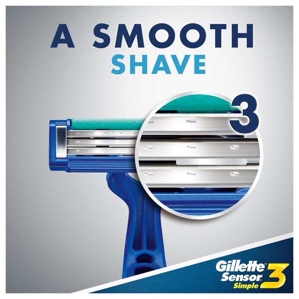 Gillette Sensor3 Simple Men's Disposable Razors, 8 CT