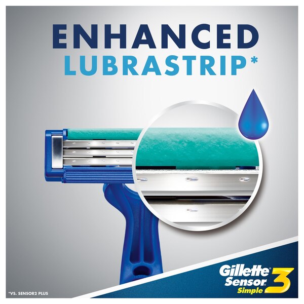 Gillette Sensor3 Simple Men's Disposable Razors, 8 CT