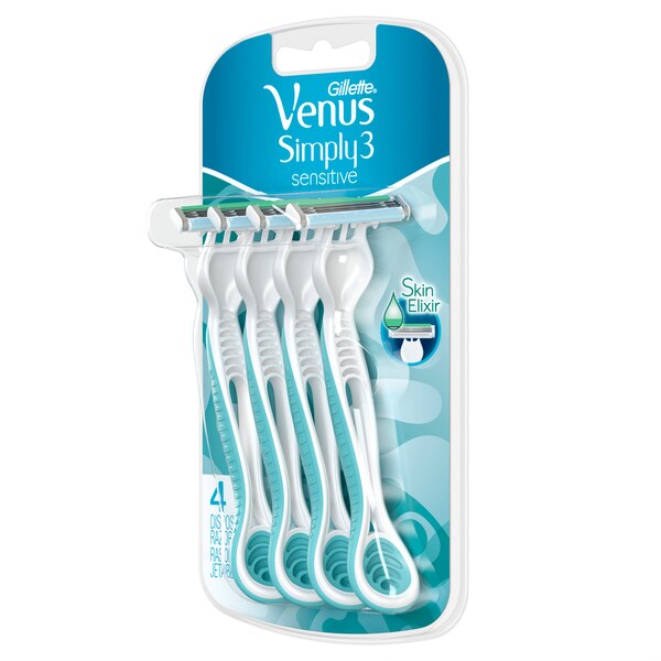 Gillette Venus Simply 3 Sensitive 3-Blade Disposable Razors, 4 CT