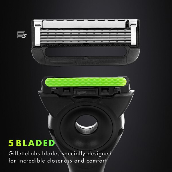 GilletteLabs 5-Blade Razor + 1 Razor Blade Refill + 1 Razor Stand