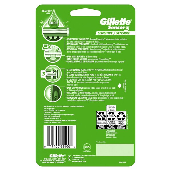 Gillette Sensor 3 Sensitive 3-Blade Disposable Razors, 12 CT