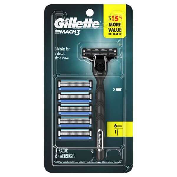 Gillette Mach3 3-Blade Razor + 6 Razor Blade Refills
