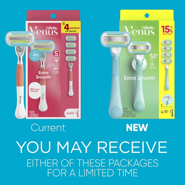 Gillette Venus Extra Smooth Skin Cloud Razor 5 Blades , Razor + 4 Razor Blade Refills