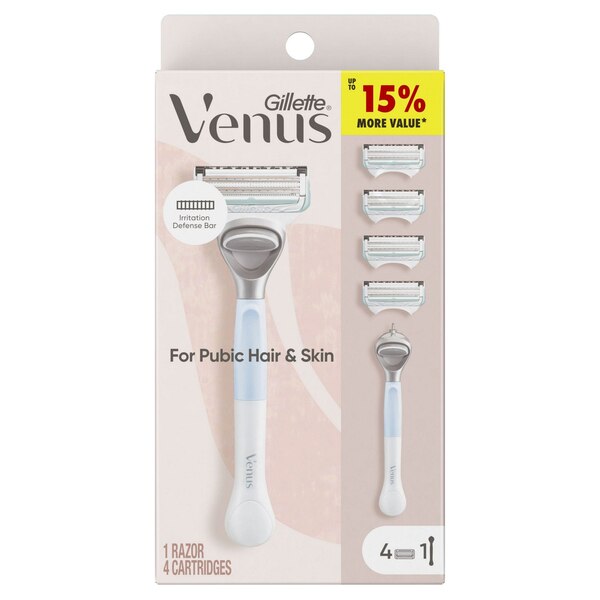 Gillette Venus Pubic Hair & Skin Razor + 4 Razor Blade Refills