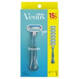 Gillette Venus Smooth 3-Blade Razor + 6 Razor Blade Refills, thumbnail image