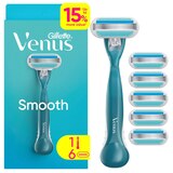 Gillette Venus Smooth 3-Blade Razor + 6 Razor Blade Refills, thumbnail image