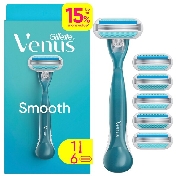 Gillette Venus Smooth 3-Blade Razor + 6 Razor Blade Refills