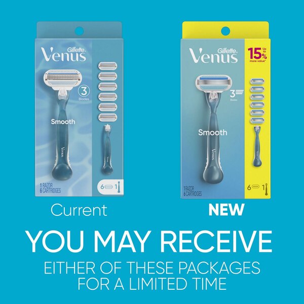 Gillette Venus Smooth 3-Blade Razor + 6 Razor Blade Refills