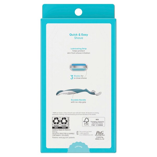 Gillette Venus Smooth 3-Blade Razor + 6 Razor Blade Refills
