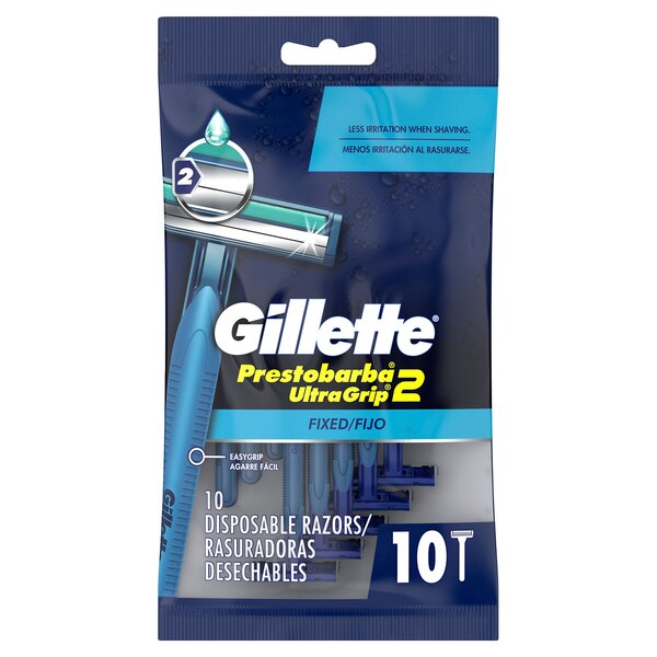 Gillette Prestobarba Ultra Grip 2 Fixed Disposable Razors, 10 CT