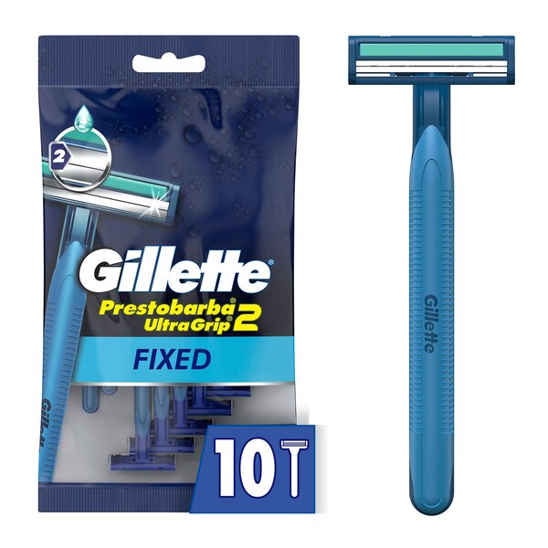Gillette Prestobarba Ultra Grip 2 Fixed Disposable Razors, 10 CT