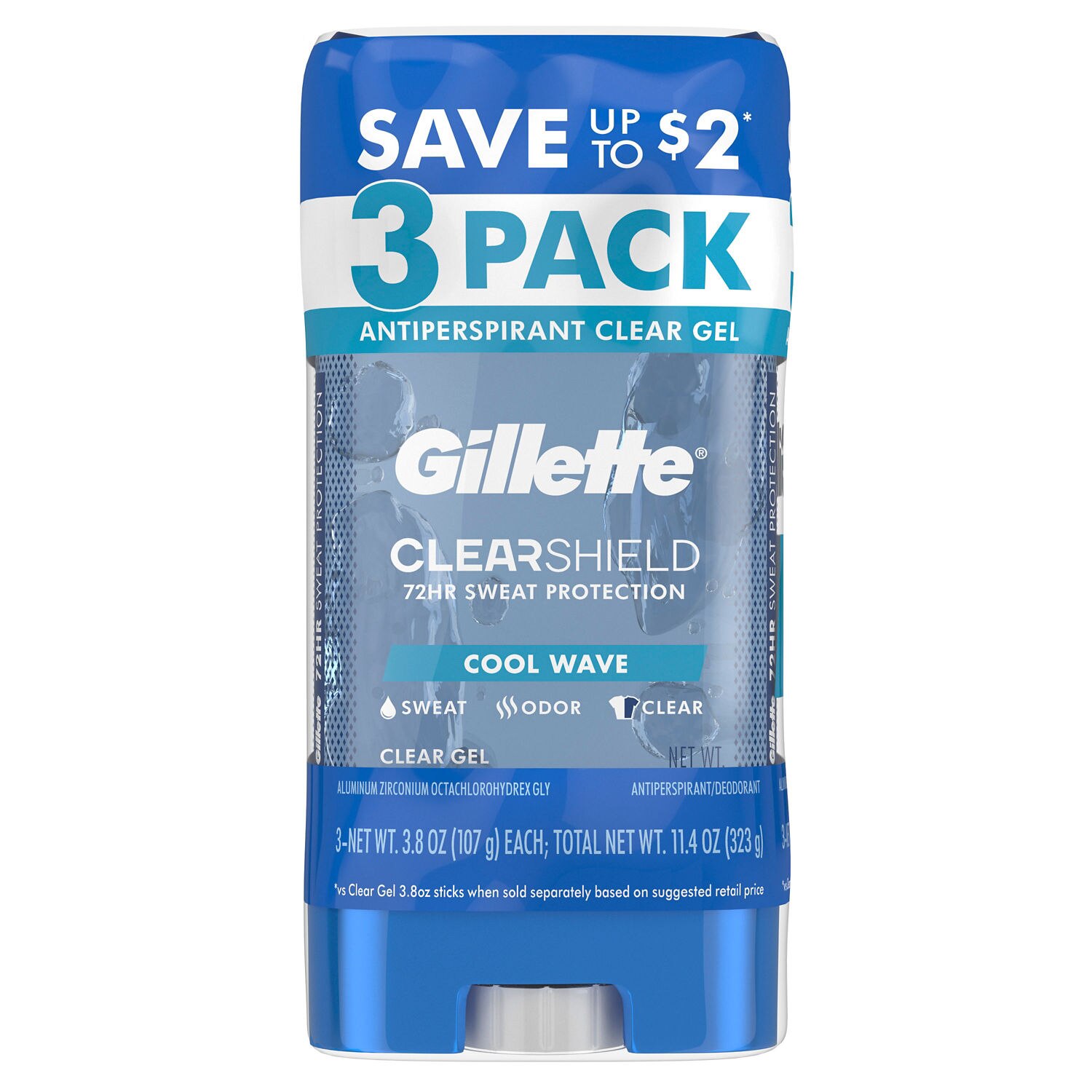 Gillette Clear Gel Antiperspirant Deodorant, Cool Wave, 3.8 OZ, Triple Pack