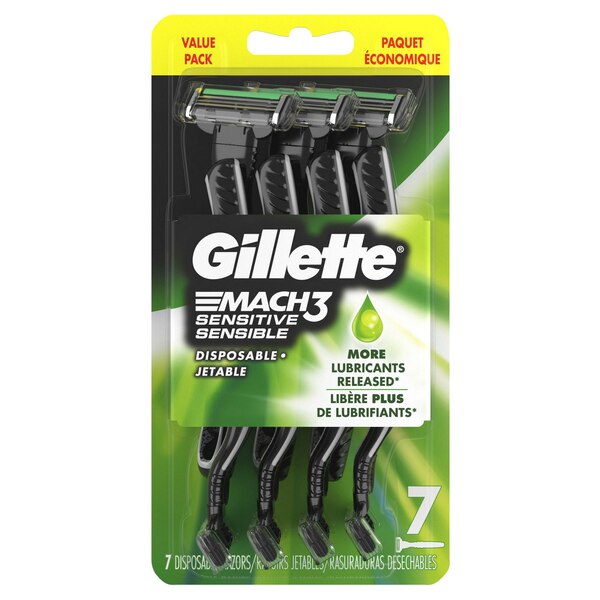 Gillette Mach3 Sensitive 3-Blade Disposable Razors, 7 CT