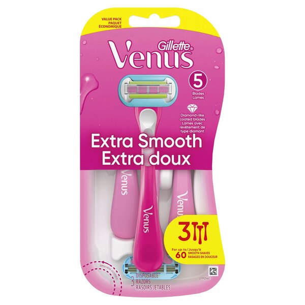 Gillette Venus Extra Smooth 5-Blade Disposable Razors, 2 CT