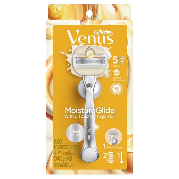 Venus MoistureGlide Women's Razor, Razor + 2 Blade Refills With Shower Holder