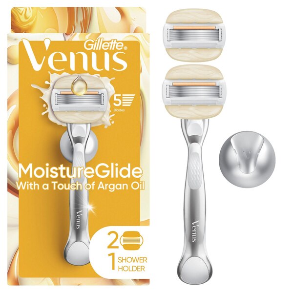 Venus MoistureGlide Women's Razor, Razor + 2 Blade Refills With Shower Holder