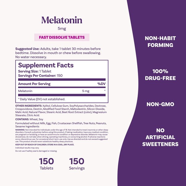 Natrol Melatonin Fast Dissolve Tablets, Strawberry, 150 CT