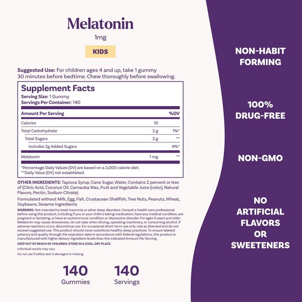 Natrol Kids Melatonin Sleep Aid Gummies, Berry, 1 mg,140 CT