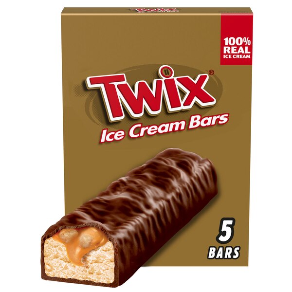 Twix, Ice Cream Bars Vanilla Caramel Chocolate Cookie Dessert Bar Individually Wrapped Bars, 5 ct, 1.93 oz