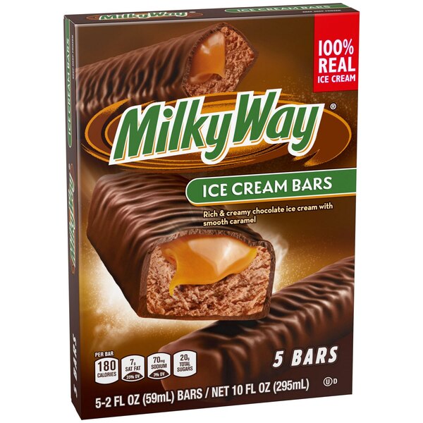 Milky Way, Chocolate Ice Cream Bars, Coated with Milk Chocolate and Caramel, 5 Pack, 2 Oz Bars