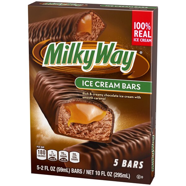 Milky Way, Chocolate Ice Cream Bars, Coated with Milk Chocolate and Caramel, 5 Pack, 2 Oz Bars