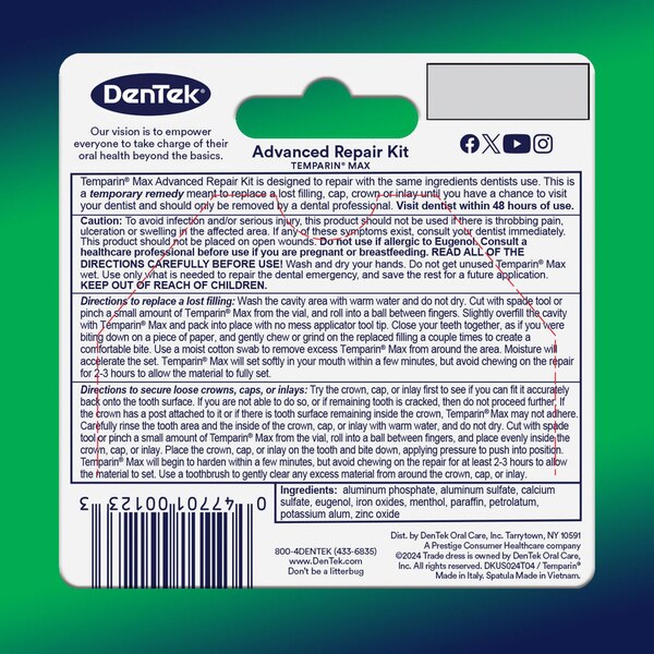Dentek Temparin Max Advanced 2-in-1 Repair Kit