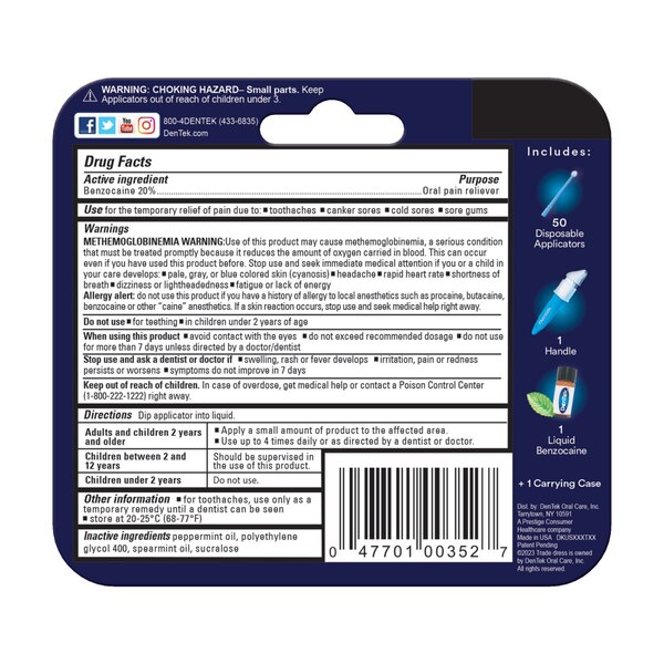 DenTek Instant Oral Pain Relief Advanced Kit, Benzocaine 20% Maximum Strength