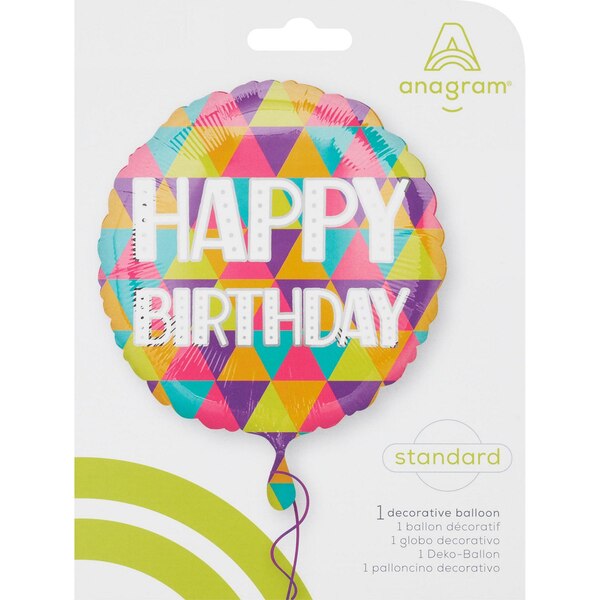 Rainbow Balloons Geometric "Happy Birthday" Foil Balloon, 18 in