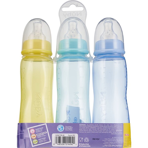 Nuby Medium Flow Feeding Bottles, 3 CT