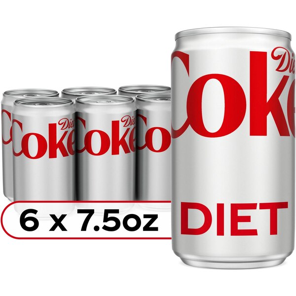 Diet Coke Soda Soft Drink, 7.5 OZ Cans, 6 PK