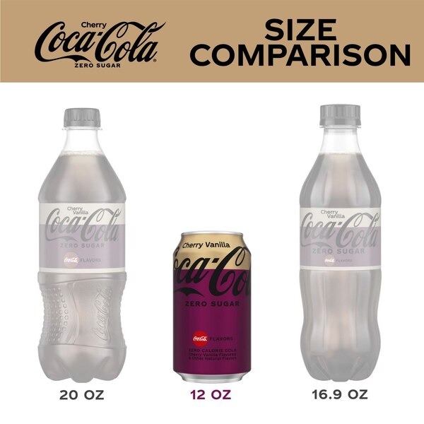 Cherry Vanilla Coke Zero Sugar, Cherry Vanilla Flavored Coca-Cola Diet Soda Pop Soft Drink, 12 fl oz, 12 Pack