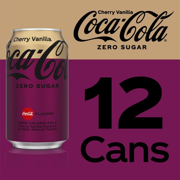 Cherry Vanilla Coke Zero Sugar, Cherry Vanilla Flavored Coca-Cola Diet Soda Pop Soft Drink, 12 fl oz, 12 Pack