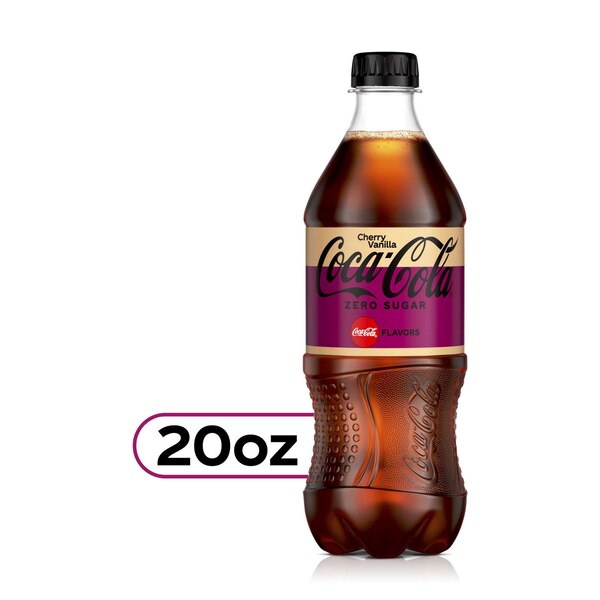 Cherry Vanilla Coke Zero Sugar, Cherry Vanilla Flavored Coca-Cola Diet Soda Pop Soft Drink, 20 fl oz