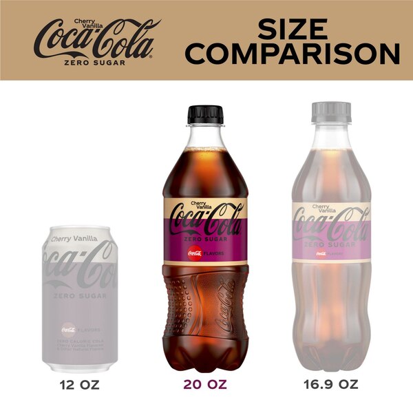 Cherry Vanilla Coke Zero Sugar, Cherry Vanilla Flavored Coca-Cola Diet Soda Pop Soft Drink, 20 fl oz