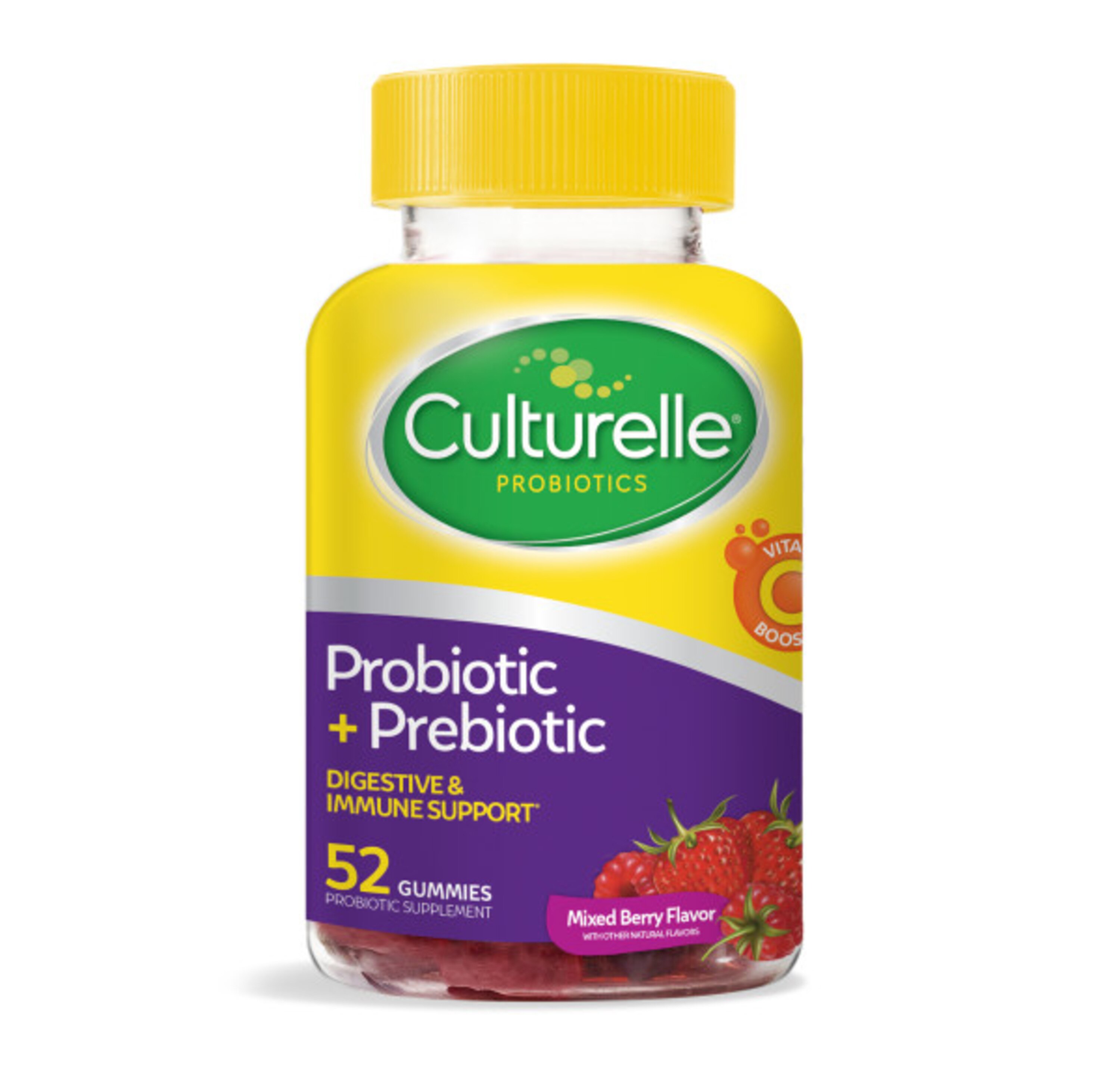 Culturelle Daily Prebiotic + Probiotic - Prebióticos y prebióticos en gomitas para adultos, Mixed Berry, 52 u.