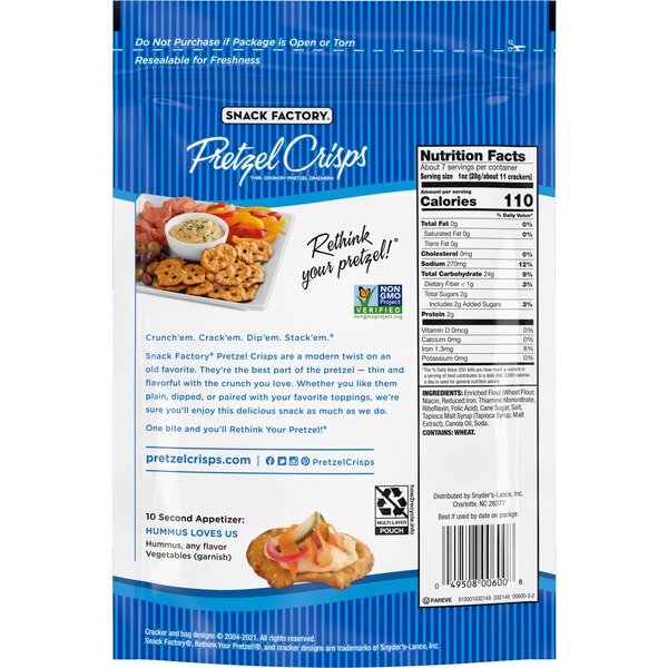 Snack Factory Original Pretzel Crisps, 7.2 oz