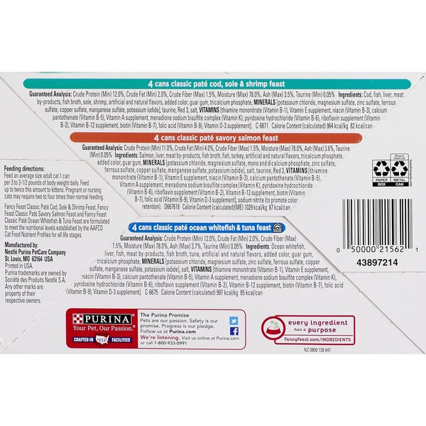 Fancy Feast Seafood Classic Pate Collection, 3 oz, 12 ct