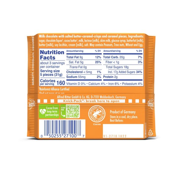 Ritter Sport, Salted Caramel Tablet, 3.5 oz     
