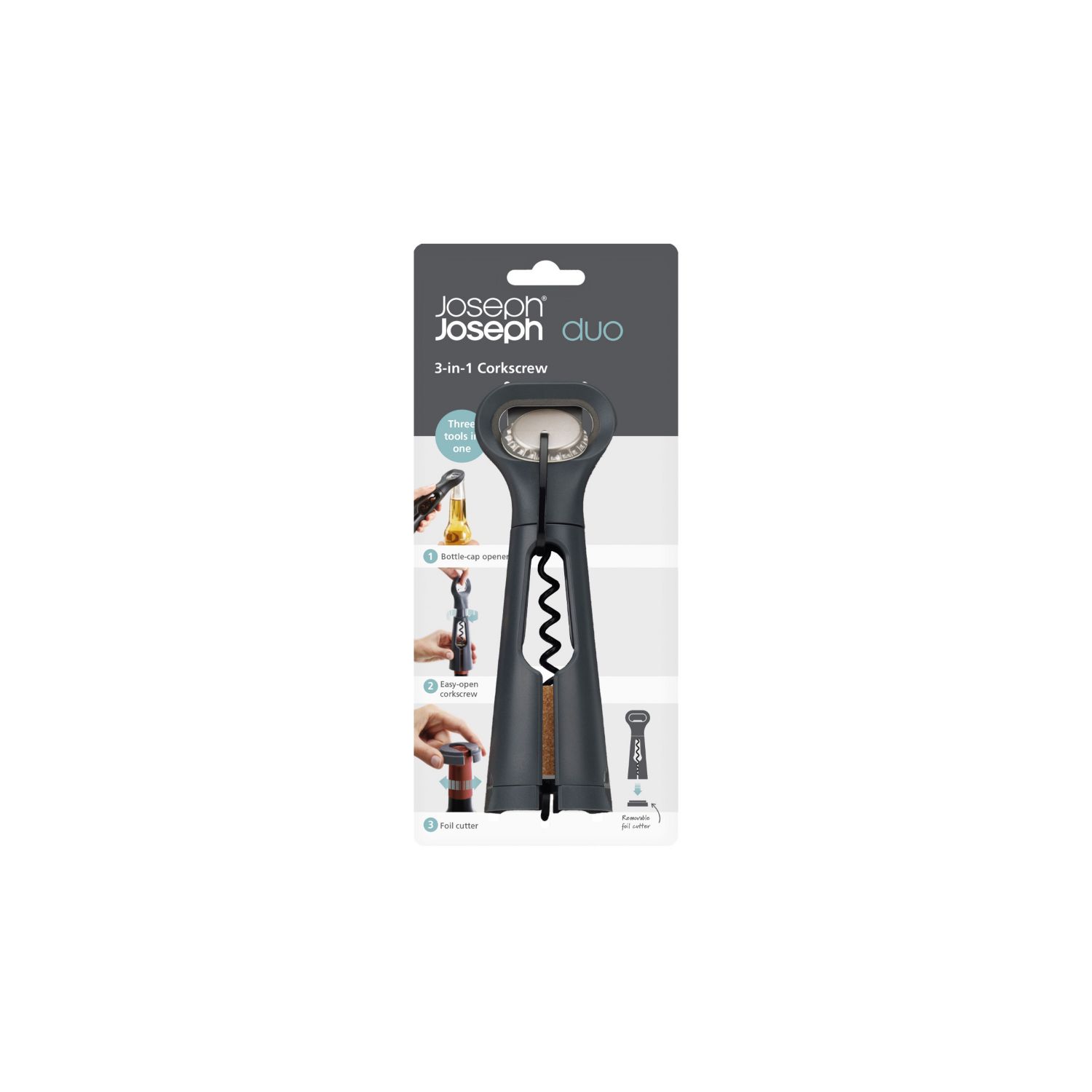 Joseph Joseph Duo 3-In-1 Corkscrew, Gray