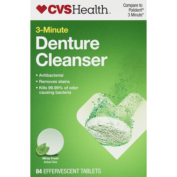 CVS Health - Tabletas para limpieza de dentadura postiza, 3 minutos, Minty Fresh